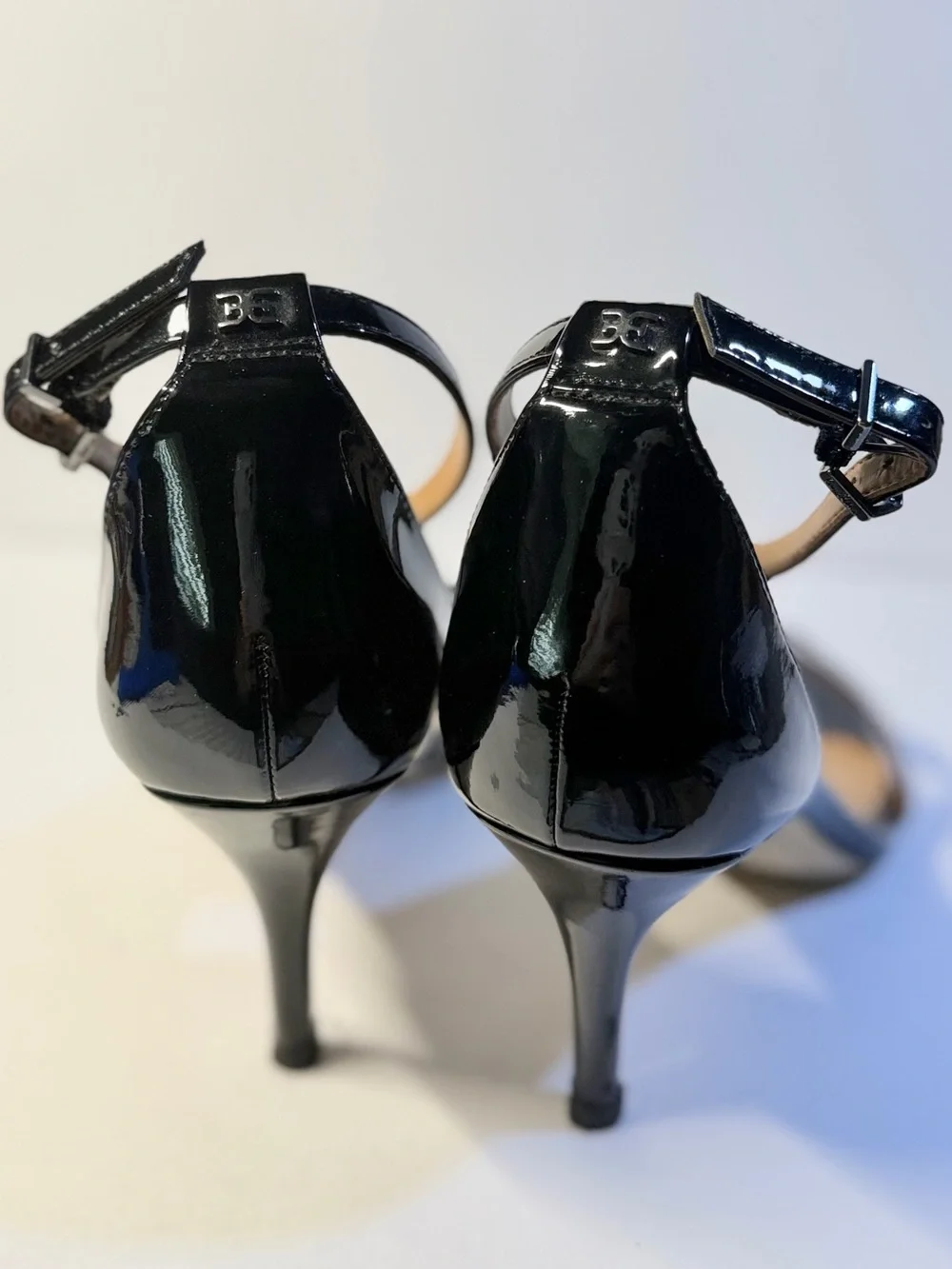 SAM EDELMAN Patti Black Patent Ankle Strap Heels, Gently worn. Size 7.